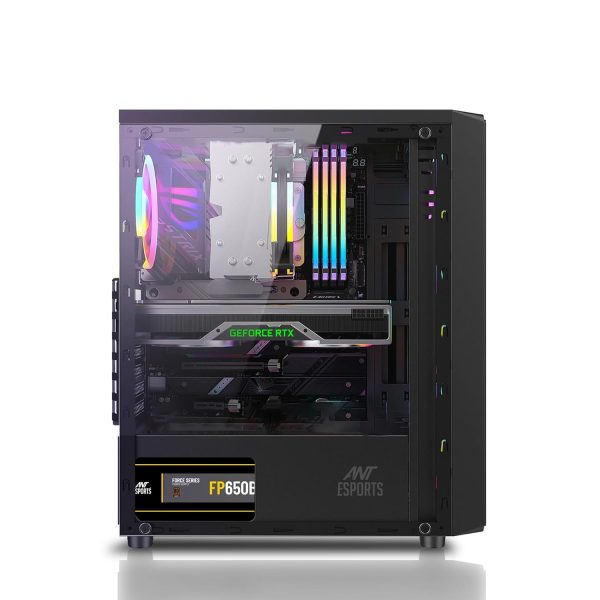 Ant Esports Elite 1100 Mid-Tower Computer Case/Gaming Cabinet - Black | Support ATX, M-ATX, ITX | Pre- Installed 3 x 120mm Front and 1 x 120mm Rear Rainbow Fans