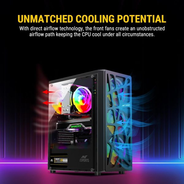 Ant Esports Elite 1100 Mid-Tower Computer Case/Gaming Cabinet - Black | Support ATX, M-ATX, ITX | Pre- Installed 3 x 120mm Front and 1 x 120mm Rear Rainbow Fans